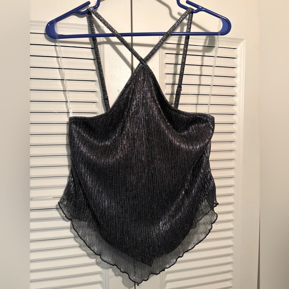 Black Metallic Crop Top